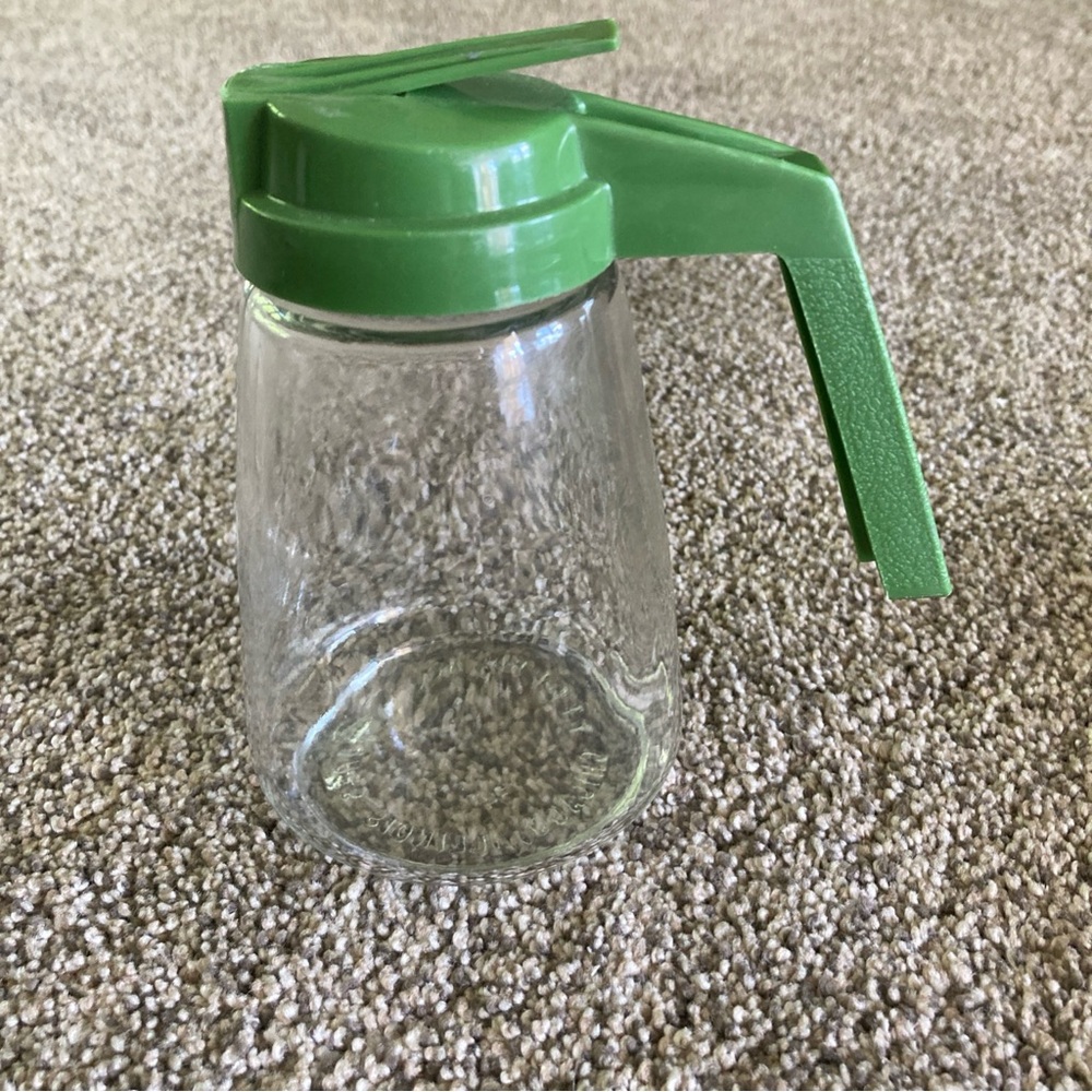 Vintage Federal Housewares Syrup Honey Dispenser Glass Green Lid Chicago MCM